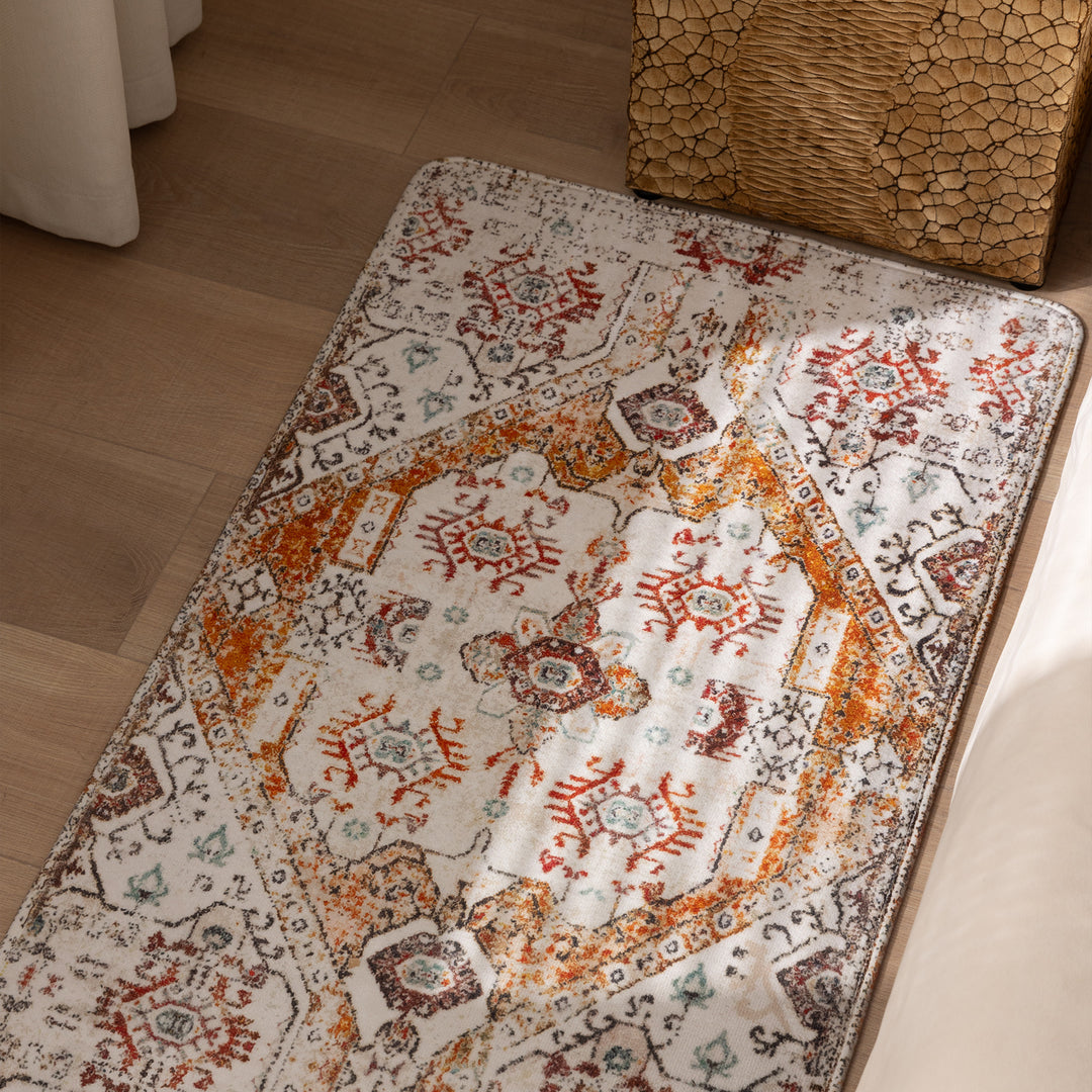 Traditional Persian medallion carpet with flat weave structure