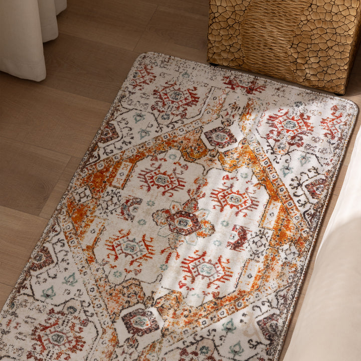 Traditional Persian medallion carpet with flat weave structure