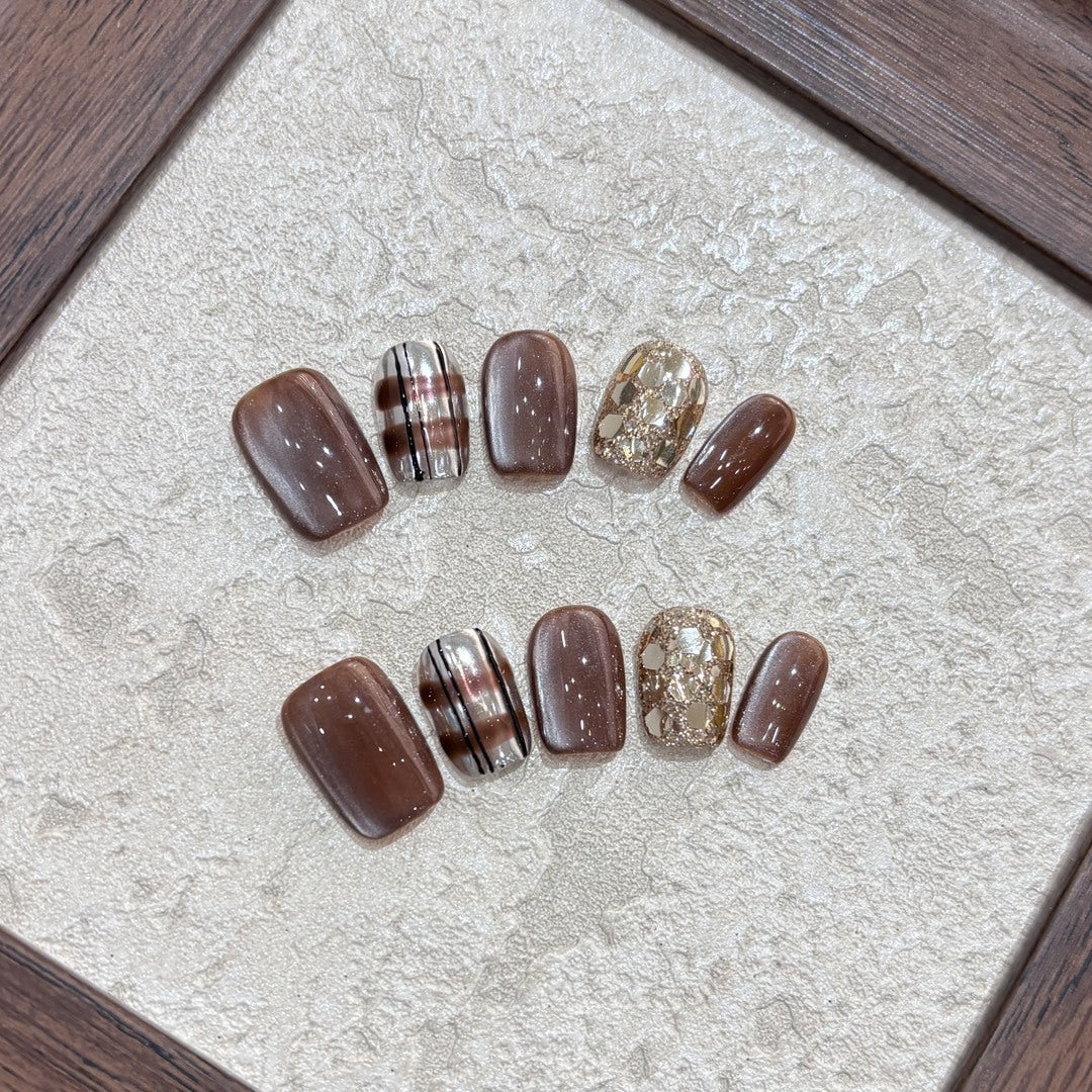 Artificial Nail Set with Glitter and Gold Accents Kalsten