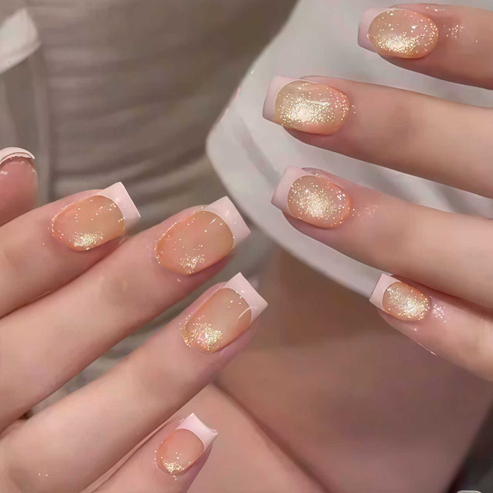 Elegant Glitter French Tip Press-On Nails Kalsten