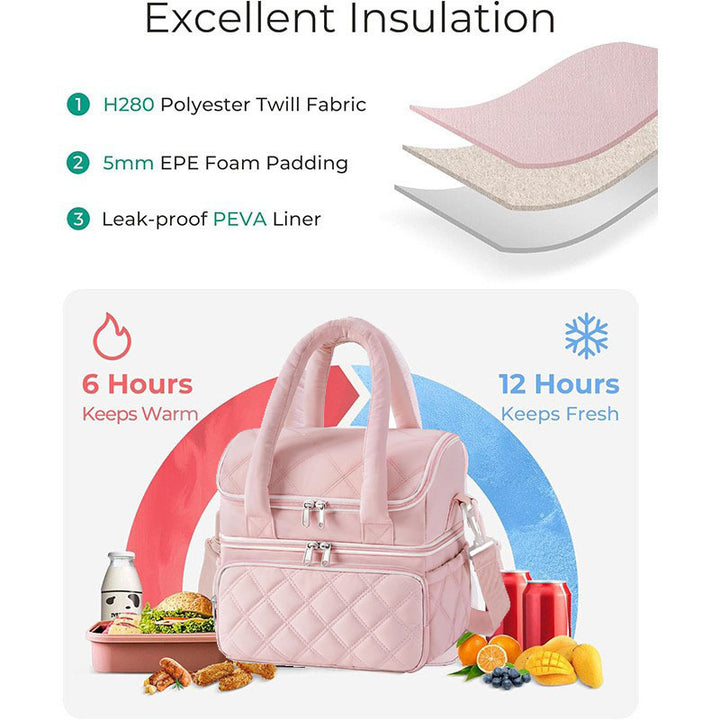 Stylish Quilted Insulated Lunch Tote Kalsten