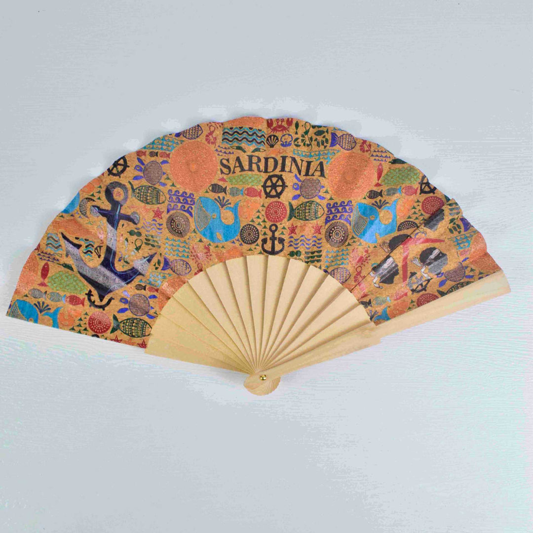 Ladies fan with cultural motif and elegant wooden frame Kalsten