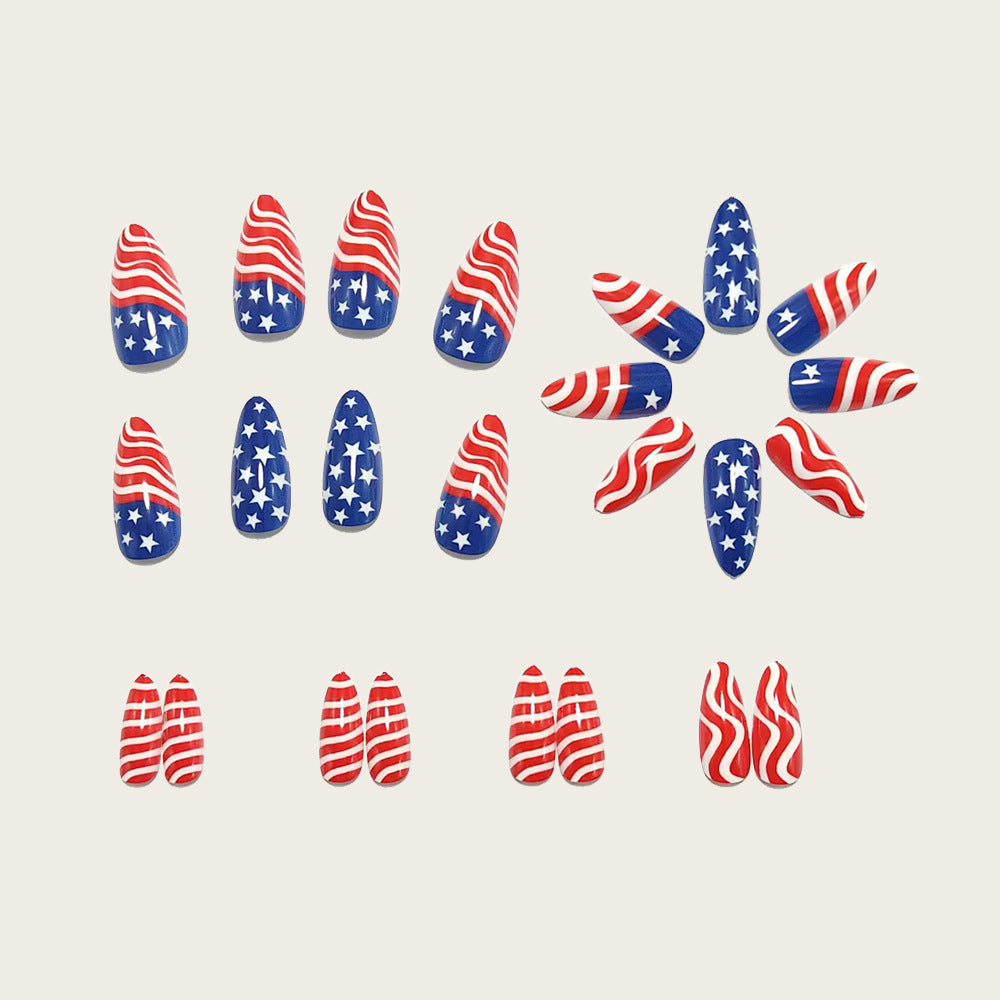 Artificial Nails in Patriotic Waves and Stars Design Kalsten