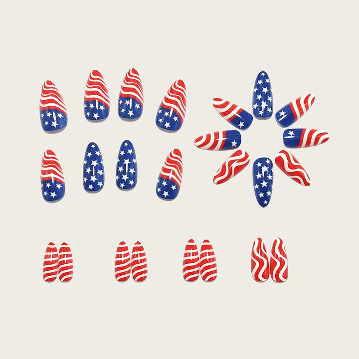 Artificial Nails in Patriotic Waves and Stars Design Kalsten