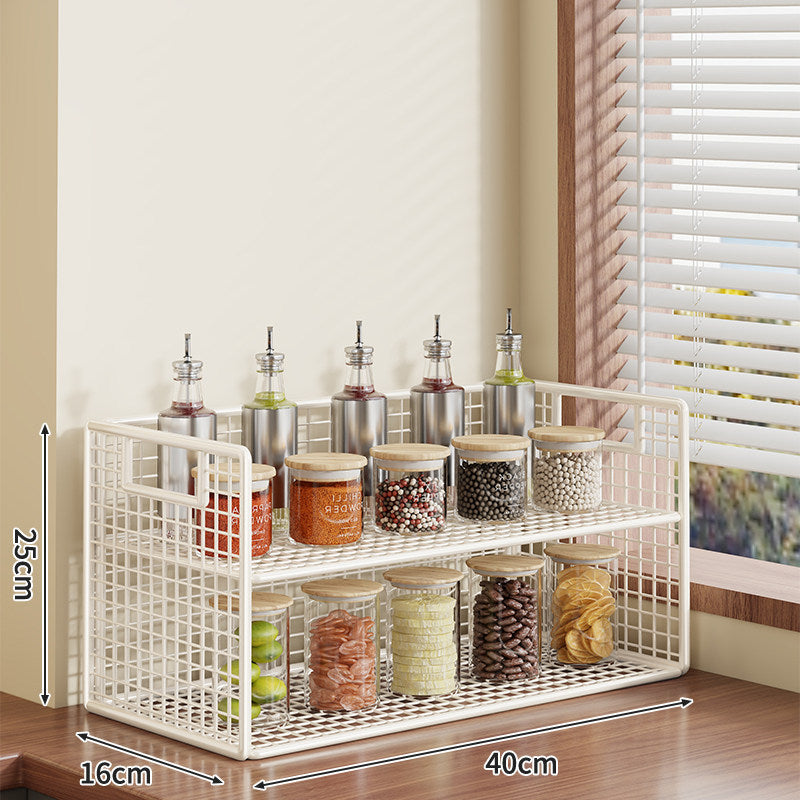 Compact Two-Tier Metal Grid Countertop Spice and Pantry Jar Organizer