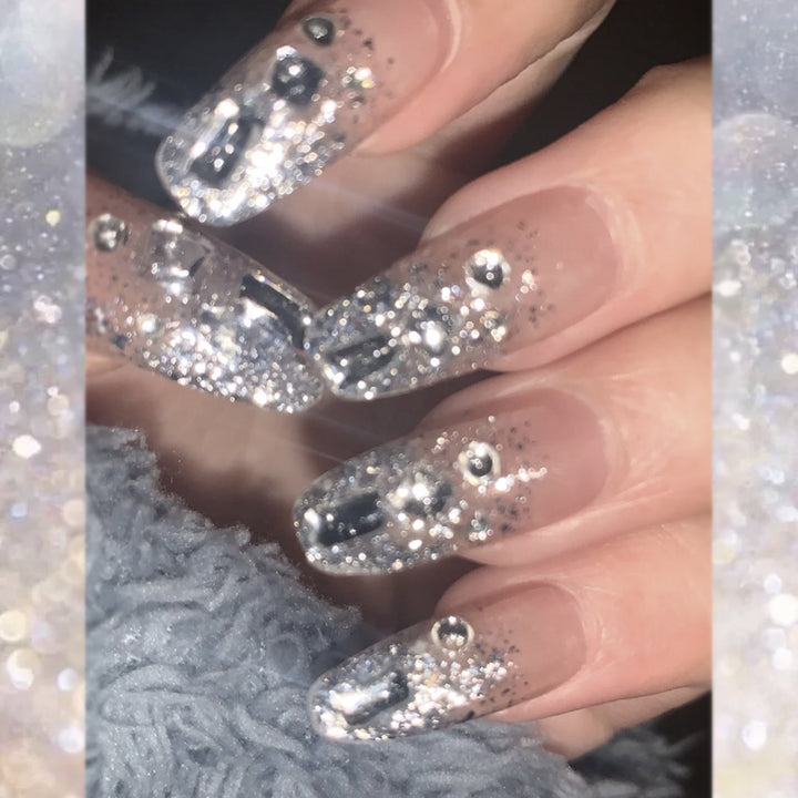 Glittery Rhinestone-Embellished Press-On Nail Set Kalsten