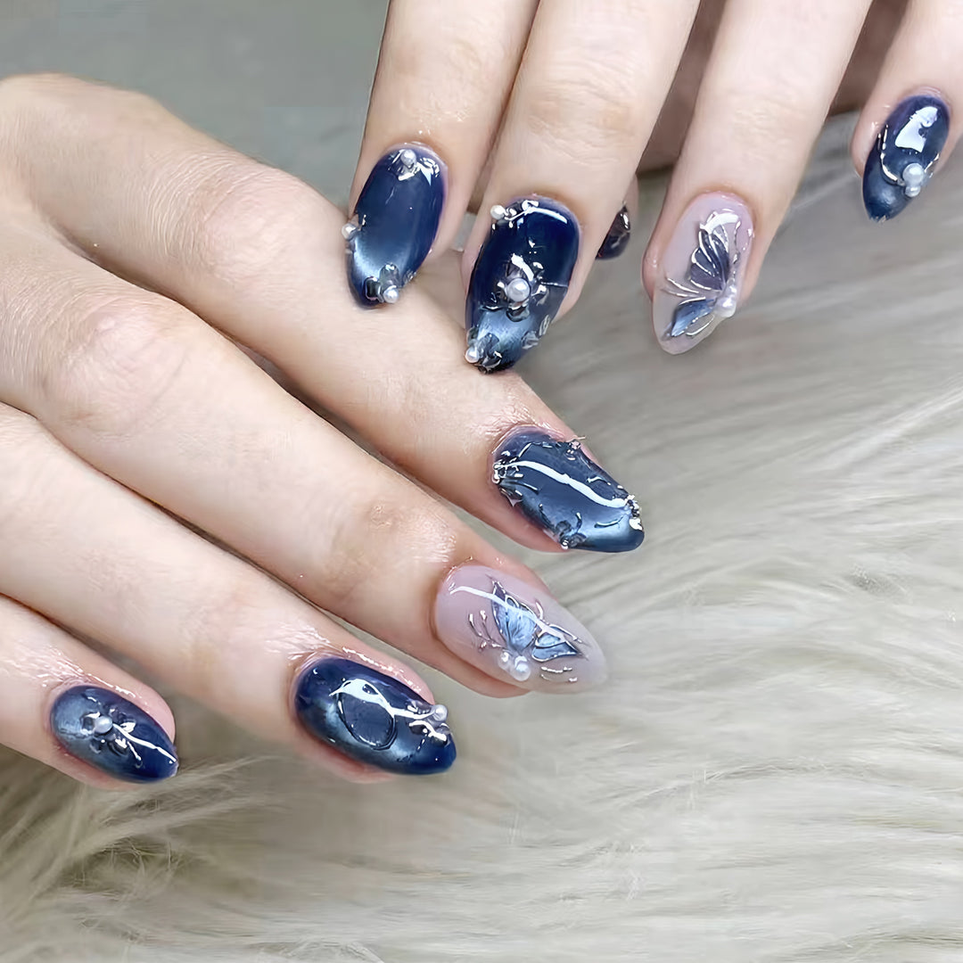 Decorative Floral Hinged Press-On Nail Set