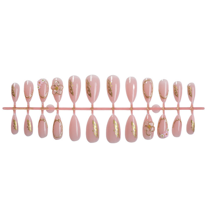 Decorative Press-On Nail Art Set with Elegant Floral and Gold Accents kalsten