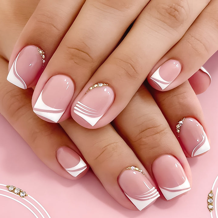 Elegant French Tip Press-On Nail Art Kalsten