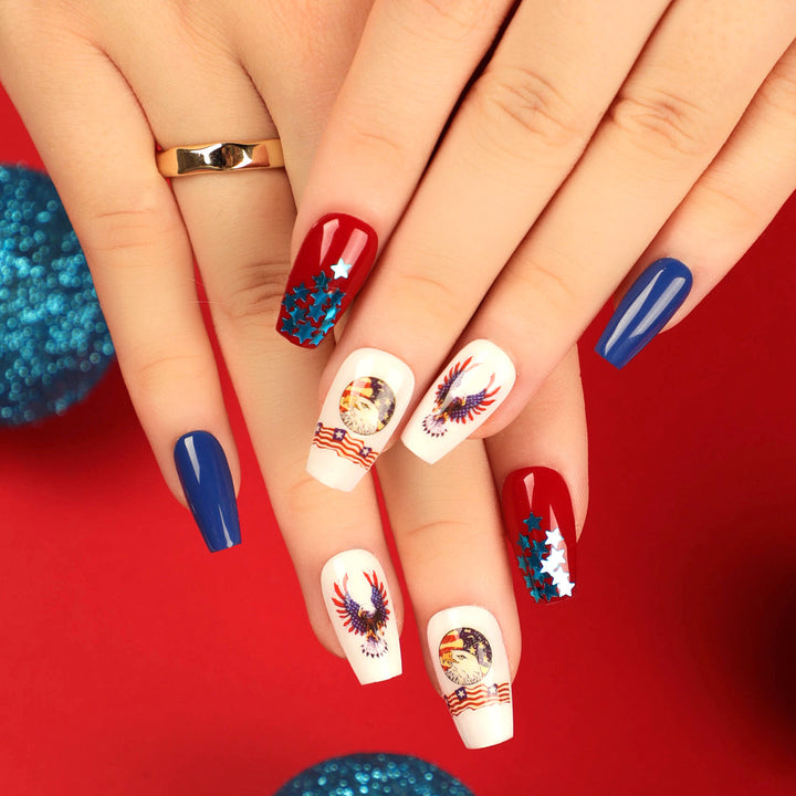 Artistic Nail Extensions with Patriotic Designs Kalsten