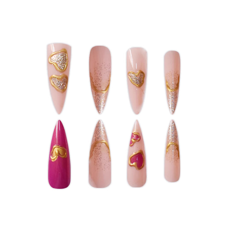 Heart-Embellished Acrylic Press-On Nails Kalsten