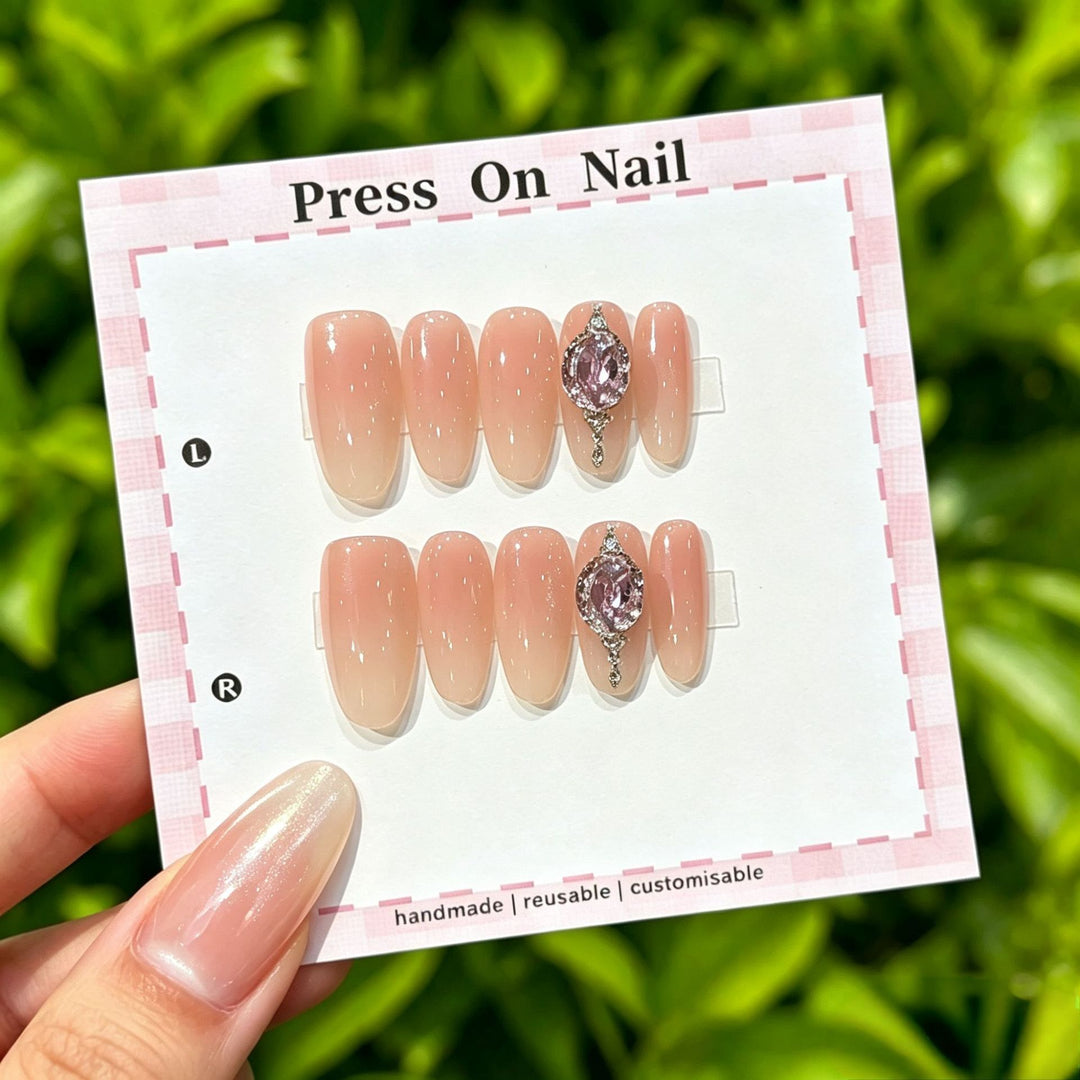 Artistic Press-On Nail Set with Tropical and Floral Accents