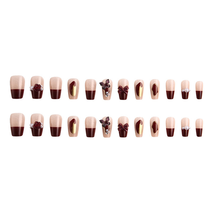 Decorative Press-On Nail Set with Bow Accents