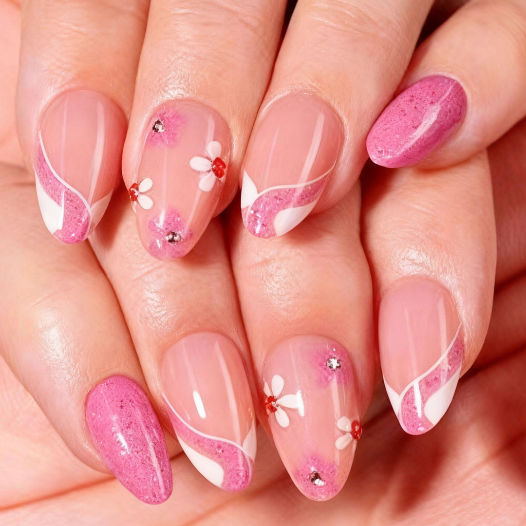 Artistic Press-On Nail Art Set with Floral and Ombre Designs Kalsten