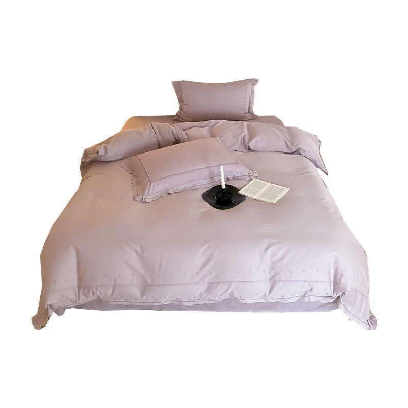 Bedding set made of cotton satin with fine star embroidery and wave hem