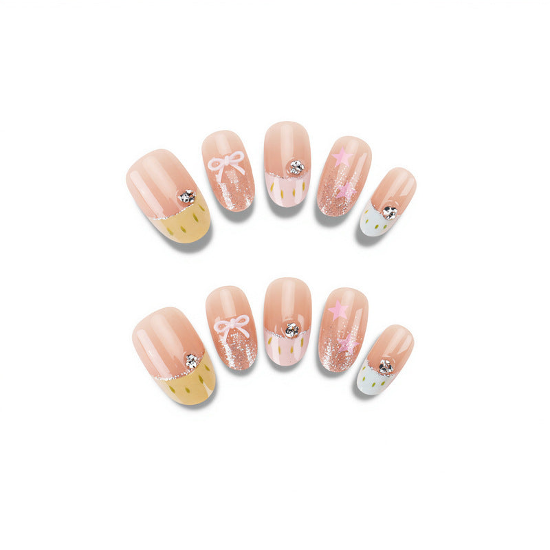 Artistic Press-On Nails Set with Decorative Accents Kalsten