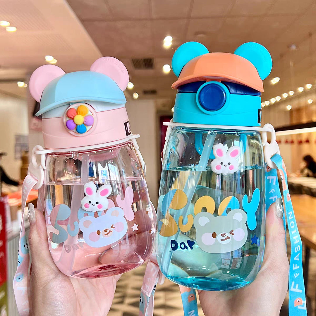 Women Playful Children's Drinking Bottle with Integrated Straw Kalsten