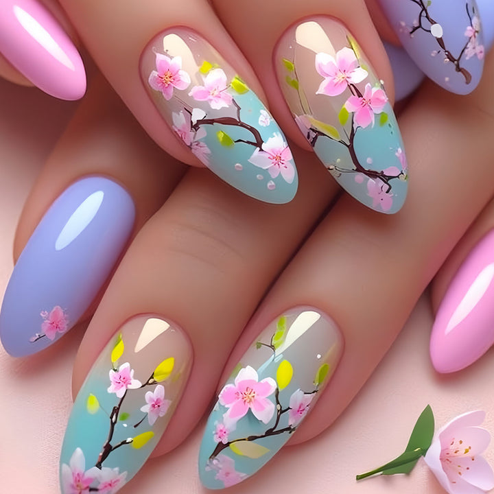 Artistic Floral Press-On Nail Enhancements Kalsten