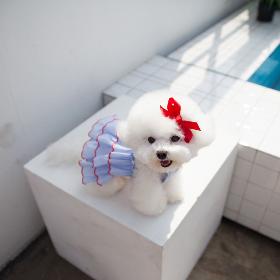 Layered Chiffon Ruffled Halter Pet Dress with Elastic Back and Contrast Trim