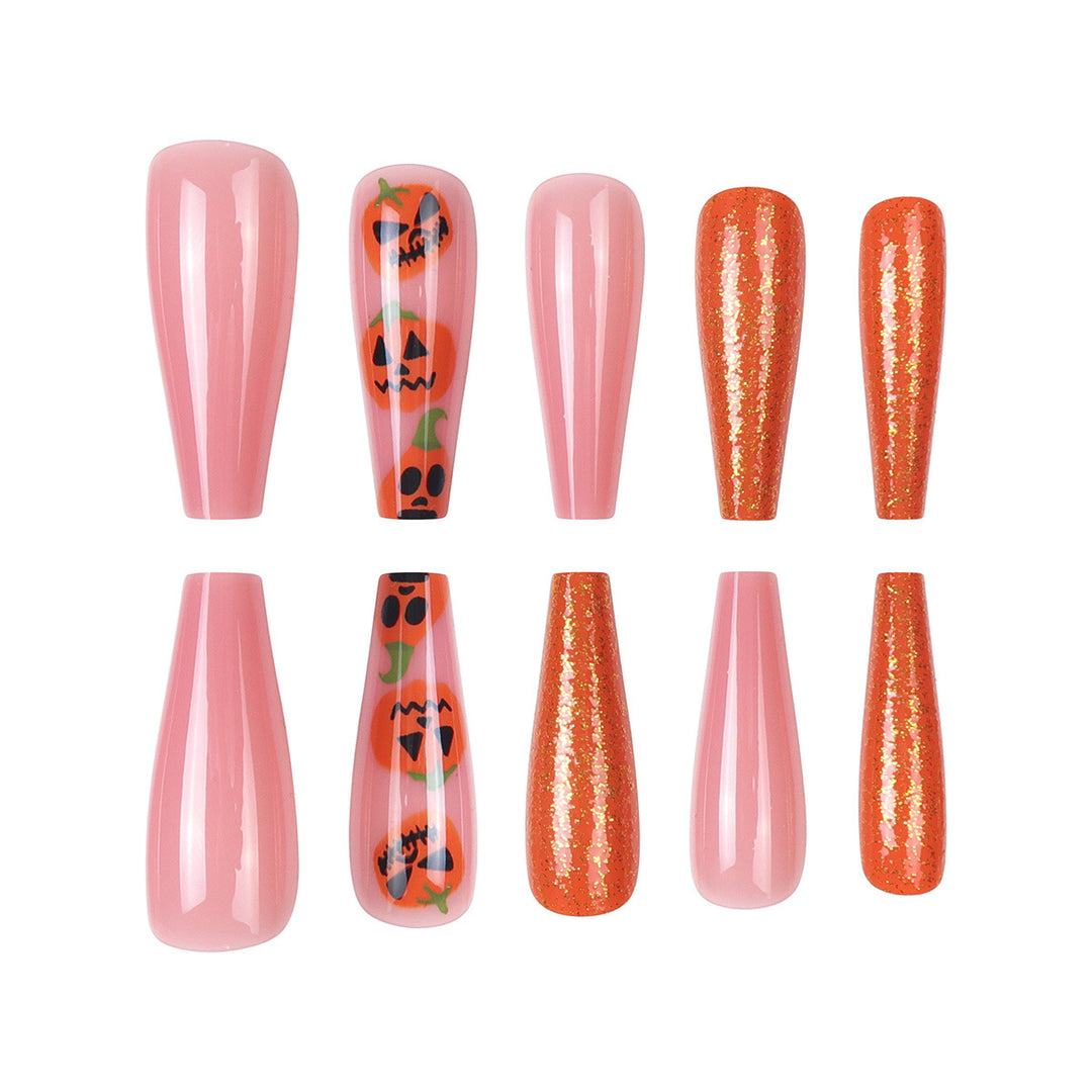 Pumpkin-Themed Stiletto Nail Art Extensions Kalsten