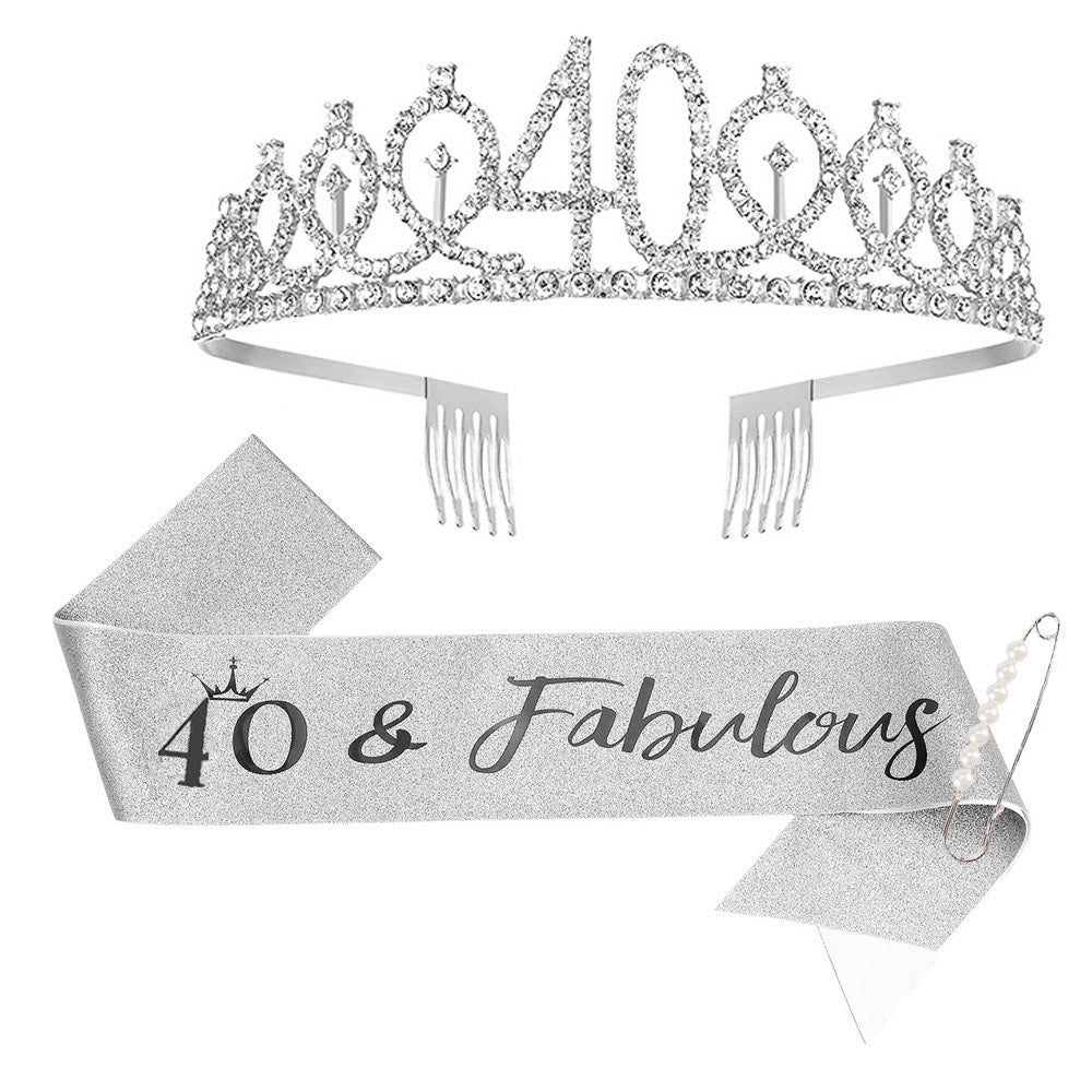 Women Crystal-Embellished Birthday Crown with Personalized Sash Kalsten
