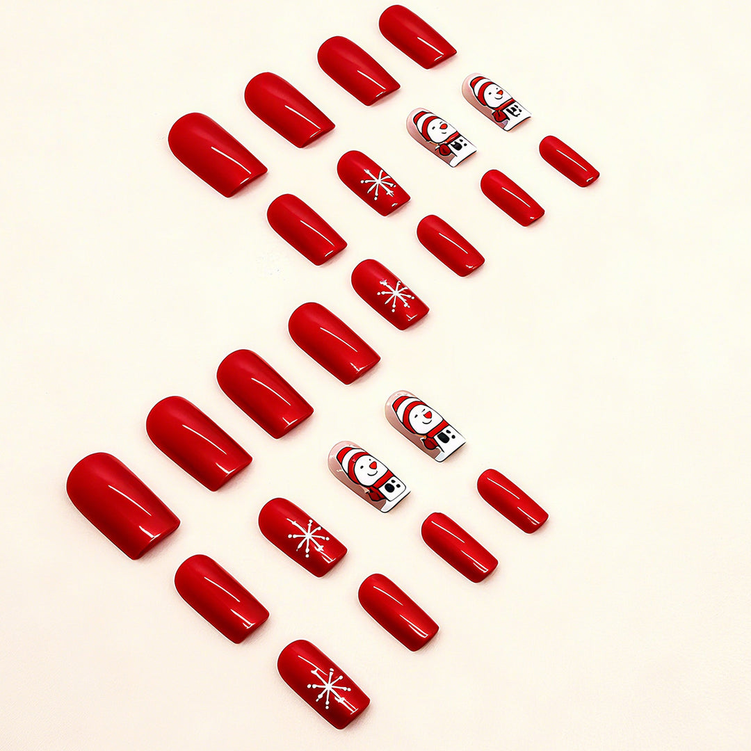 Artificial nail set with festive snowman design and glitter accents Kalsten