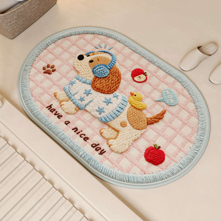 Embroidered Dog-Themed Bath Mat
