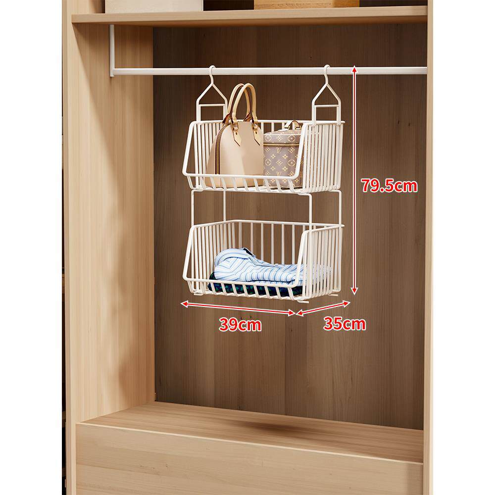 Over-Rod Double Tier Hanging Closet Wire Basket Organizer with Removable Baskets
