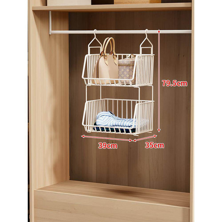 Over-Rod Double Tier Hanging Closet Wire Basket Organizer with Removable Baskets