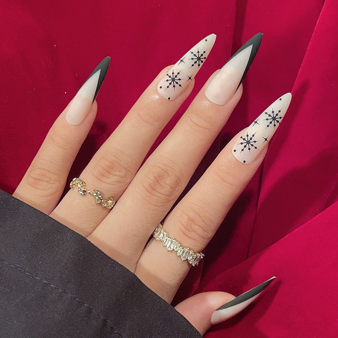 Long Stiletto Press-On Nail Art with Snowflake Design Kalsten