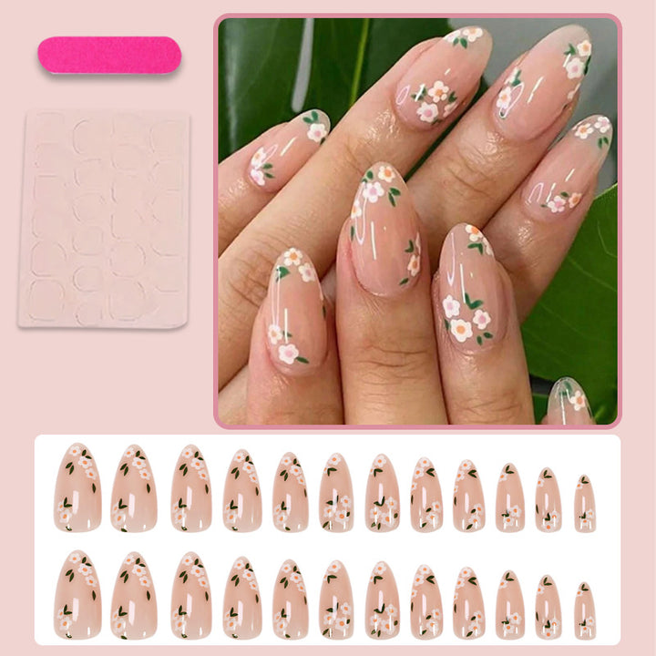 Acrylic nail set with romantic floral designs Kalsten