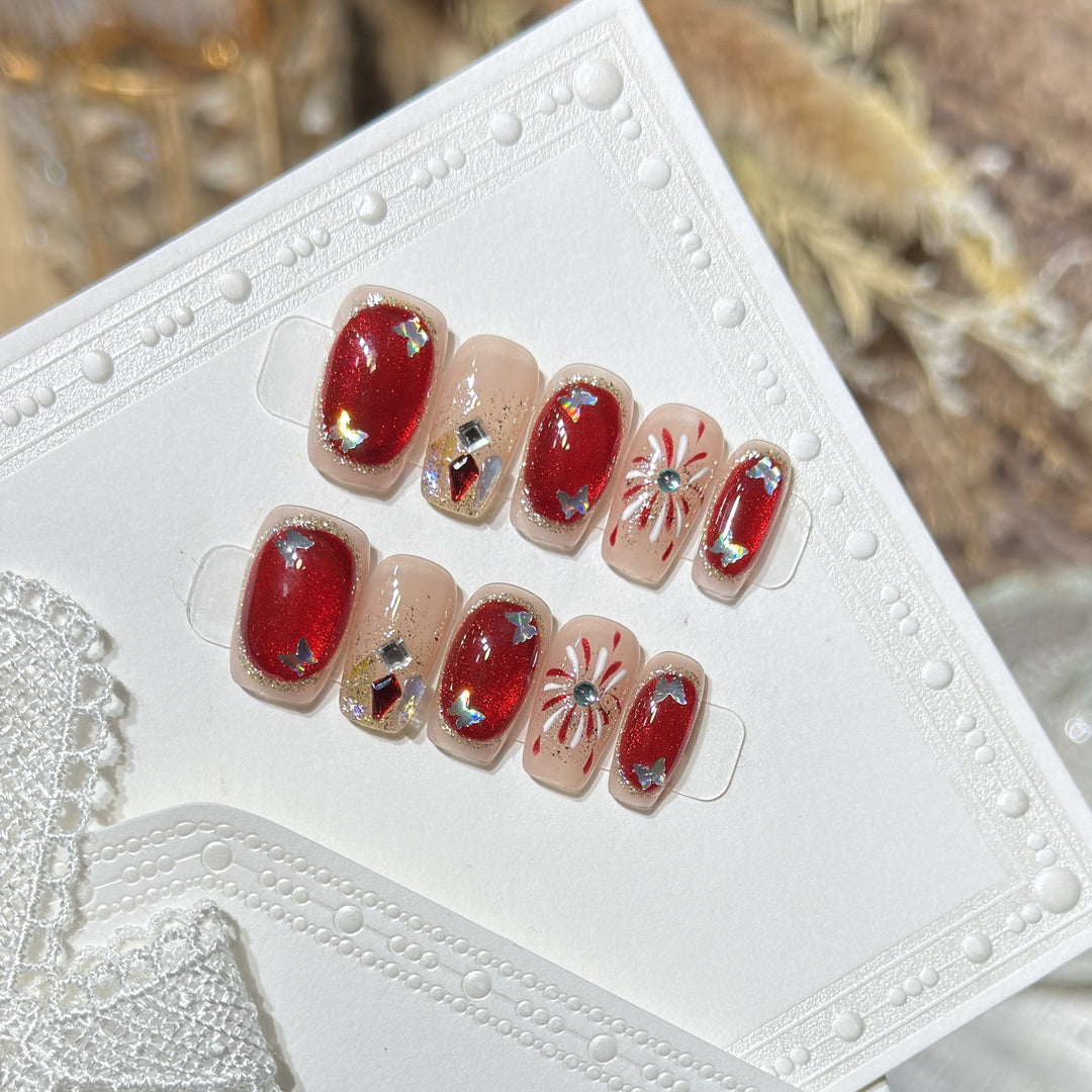 Artistic Press-On Nail Set with Glitter and Star Accents Kalsten