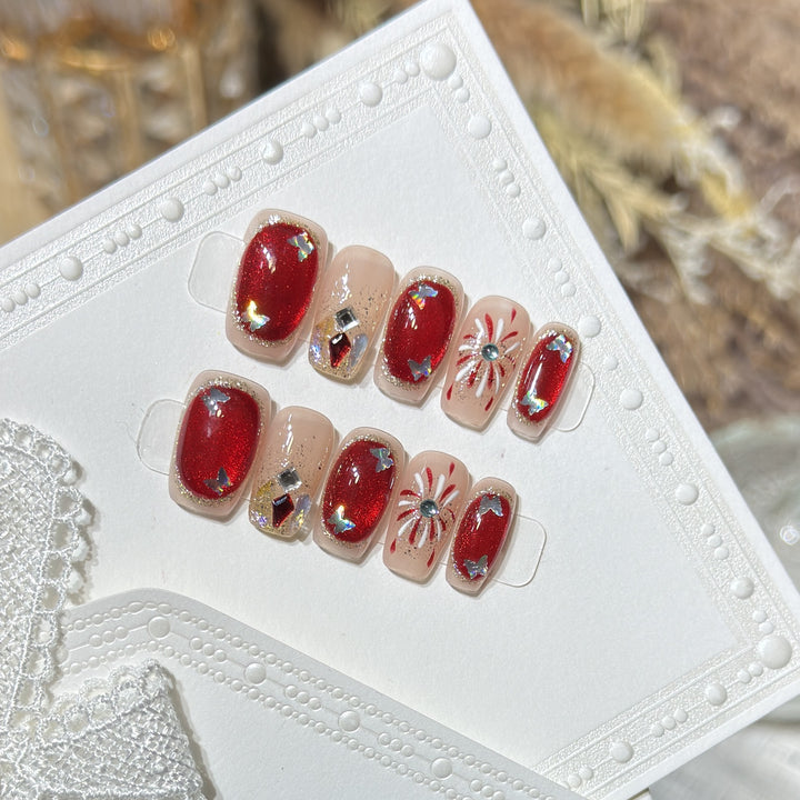 Artistic Press-On Nail Set with Glitter and Star Accents Kalsten