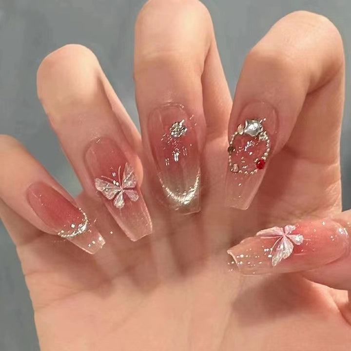 Floral Decorative Long Press-On Nails