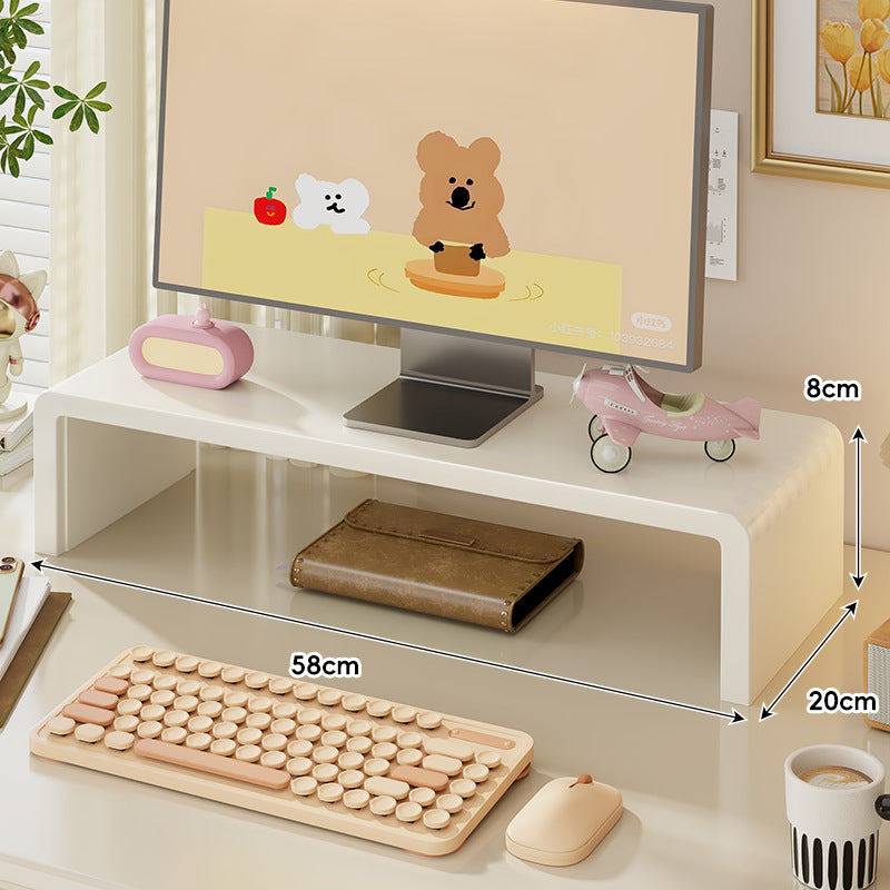 Wide Solid Wood Curved Desktop Monitor Stand Riser with Under-Shelf Storage