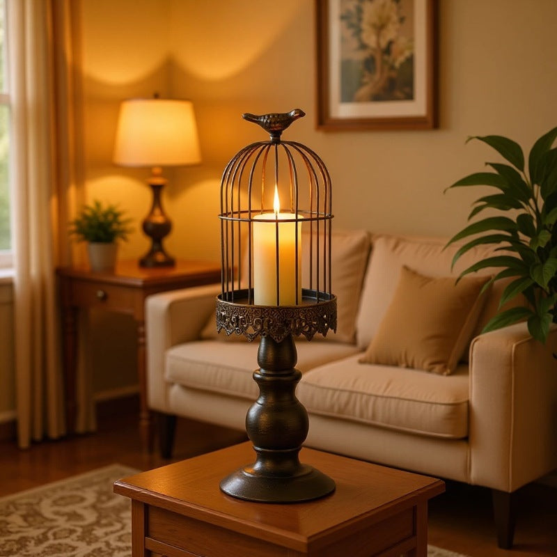 Antique-Style Distressed Metal Birdcage Tabletop Candle Holder & Display Stand Kalsten