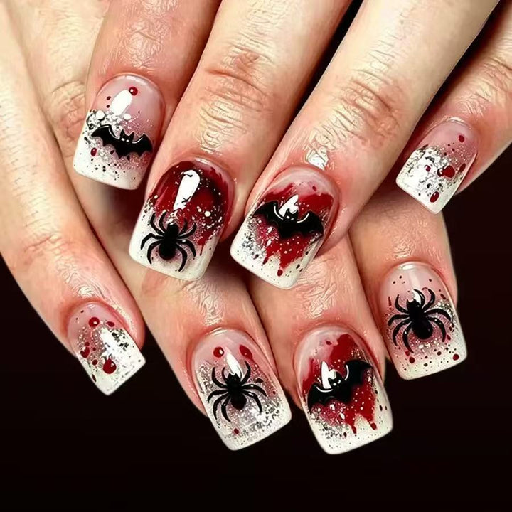 Halloween Fake Nail Set with Stylish Spider Web and Vampire Designs Kalsten