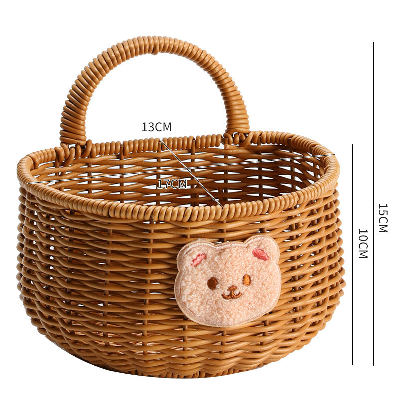 Handwoven Decorative Storage Basket with Cute Bear Emblem Kalsten
