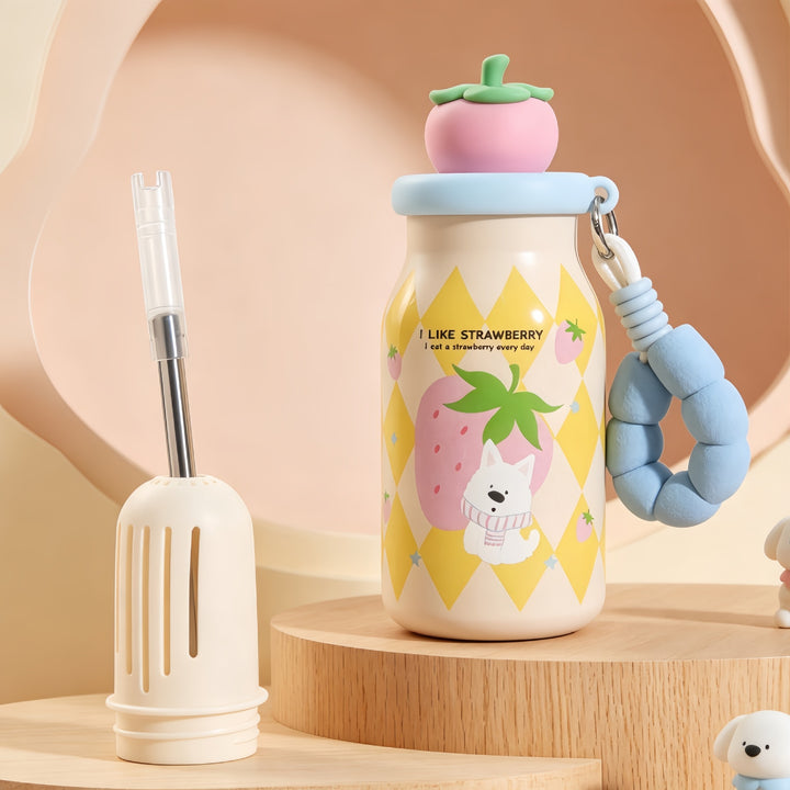 Insulated drinking bottle with sweet dog design and practical carrying strap Kalsten