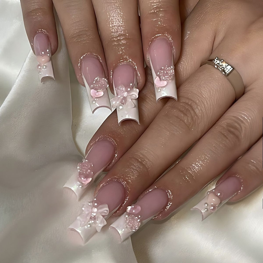 Artificial nail set with glamorous pearl and glitter elements Kalsten