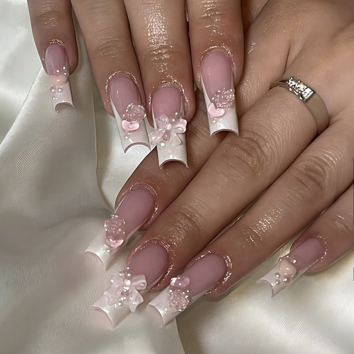 Artificial nail set with glamorous pearl and glitter elements Kalsten