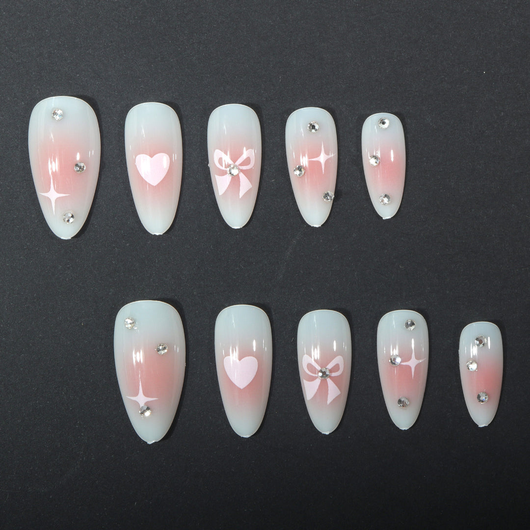 Decorative Press-On Nail Art Set with Bow and Heart Accents Kalsten