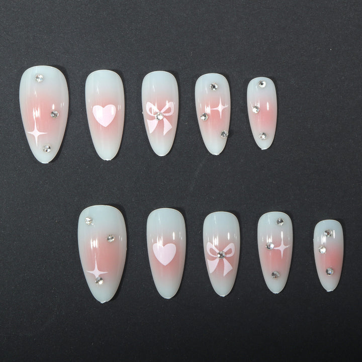 Decorative Press-On Nail Art Set with Bow and Heart Accents Kalsten