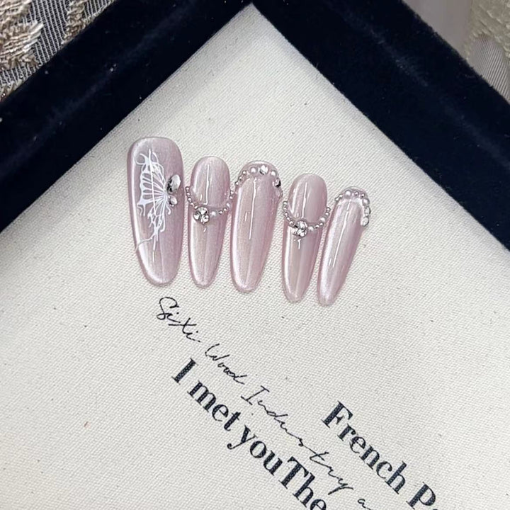 Artistic Press-On Nail Set with Decorative Butterfly Design Kalsten