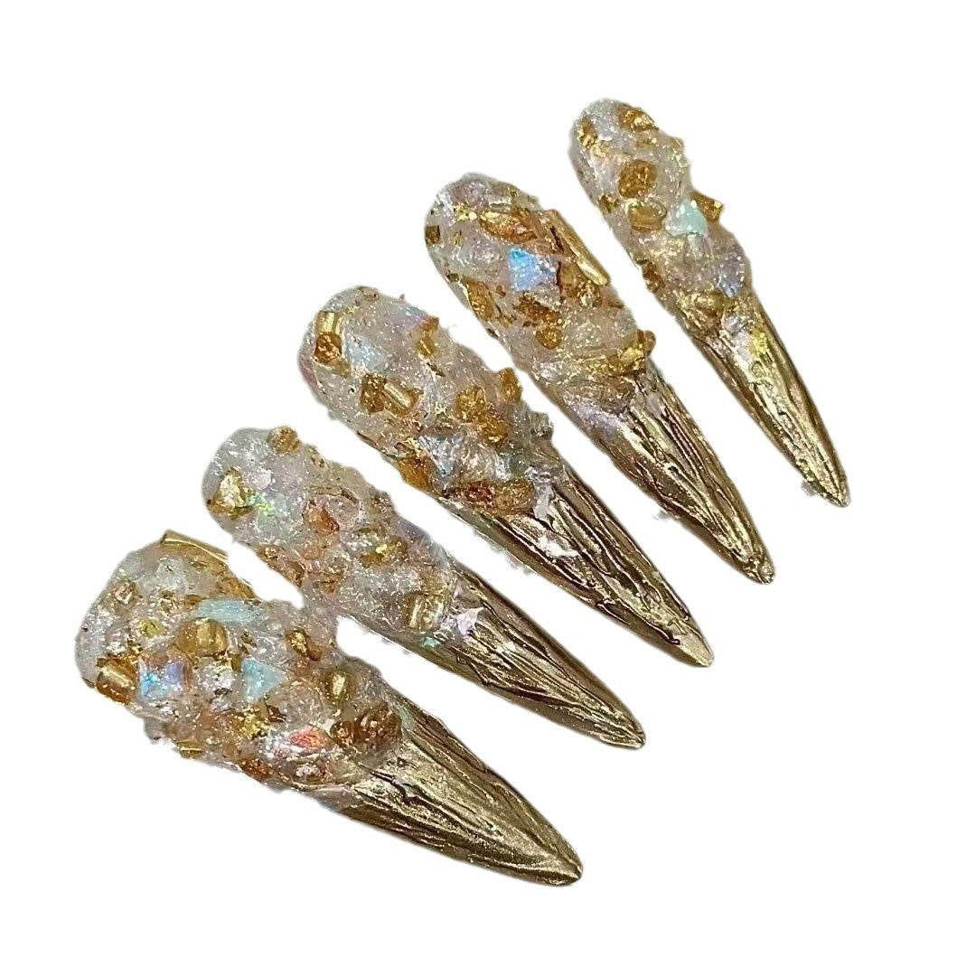 Elegant 3D Gold-Accent Press-On Nail Set Kalsten