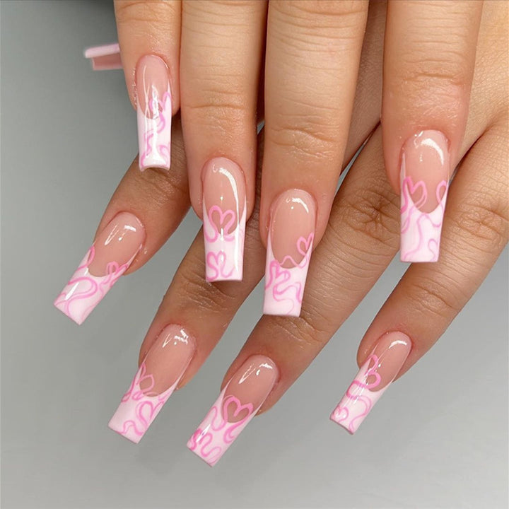 Artistic Long Press-On Nails with Heart Design Kalsten
