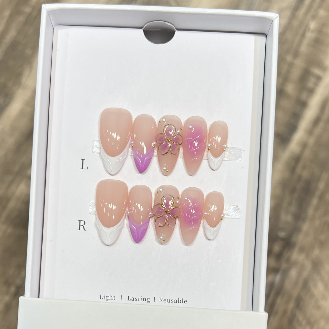 Artistic Floral Press-On Nail Set Kalsten
