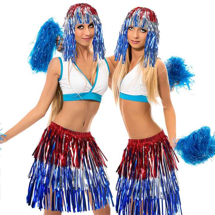 Women's nan metallic foil fringe hula skirt with elastic waistband party costume Kalsten