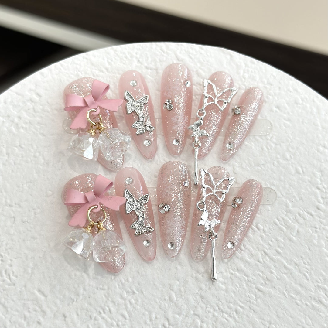 Decorative Rhinestone and Bow Press-On Nail Set