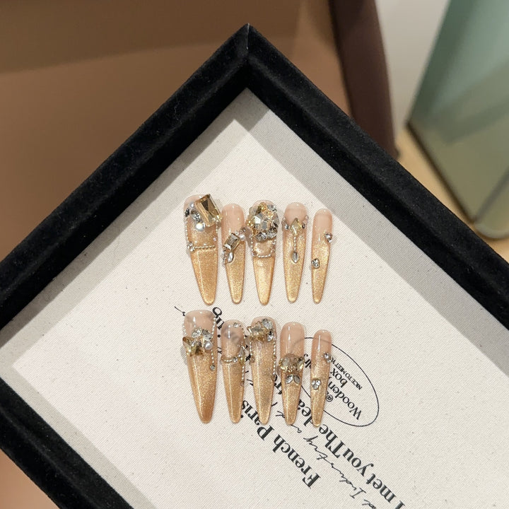 Stiletto Press-On Nail Set with Crystal Accents